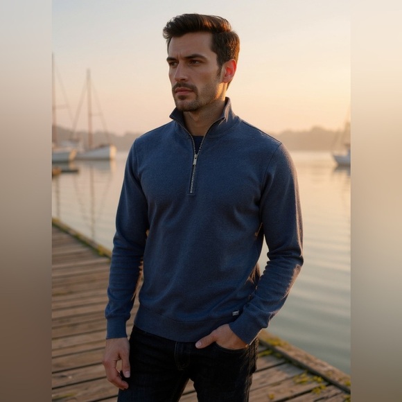 🔥ZegnaSport Men’s Half-Zip Cotton Sweater Navy Blue L | Italian Luxury Designer🔥 - Picture 1 of 13
